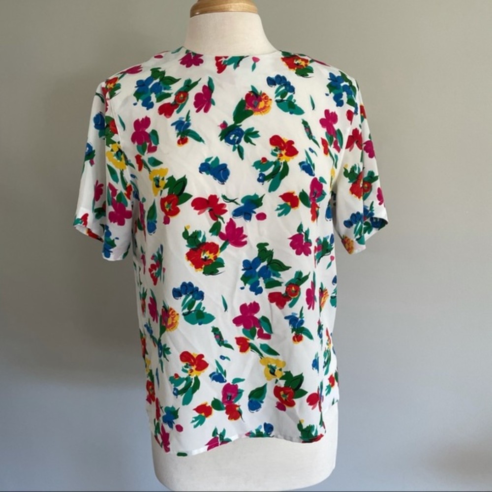 Vintage White and Floral Blouse